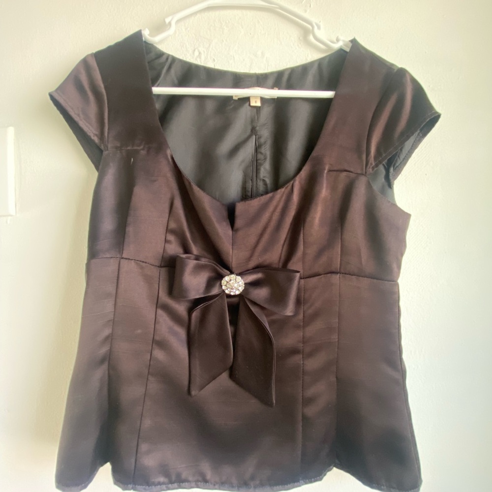 Elegant Black Satin Top with Bow Accent